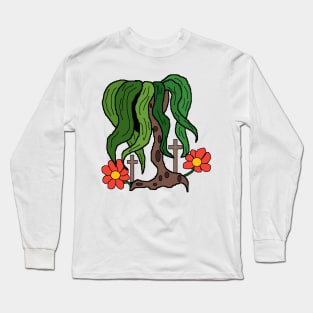 weird tree with cross and flowers Long Sleeve T-Shirt